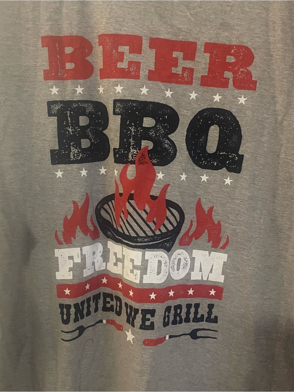 Beer BBQ Freedom Sleeveless Tee - Gray with Red & Navy Graphic 3XL